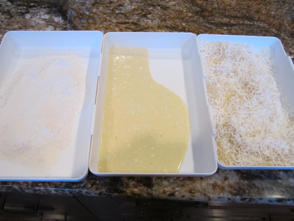 Flour/ Egg mixture/ Panko and coconut