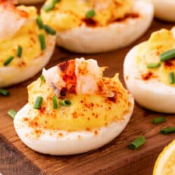 Close-up of Lobster Deviled Eggs.