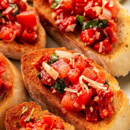 Close-up of Best Tomato Bruschetta.