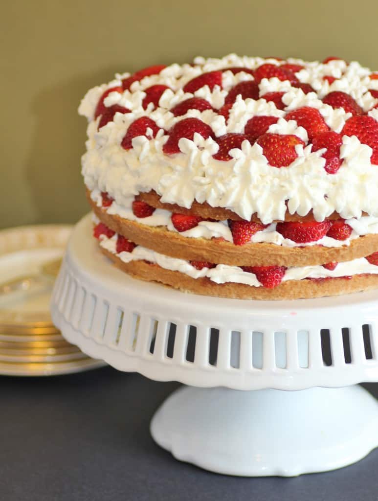 Gateau in a cage, Strawberry Cake on a white cake stand