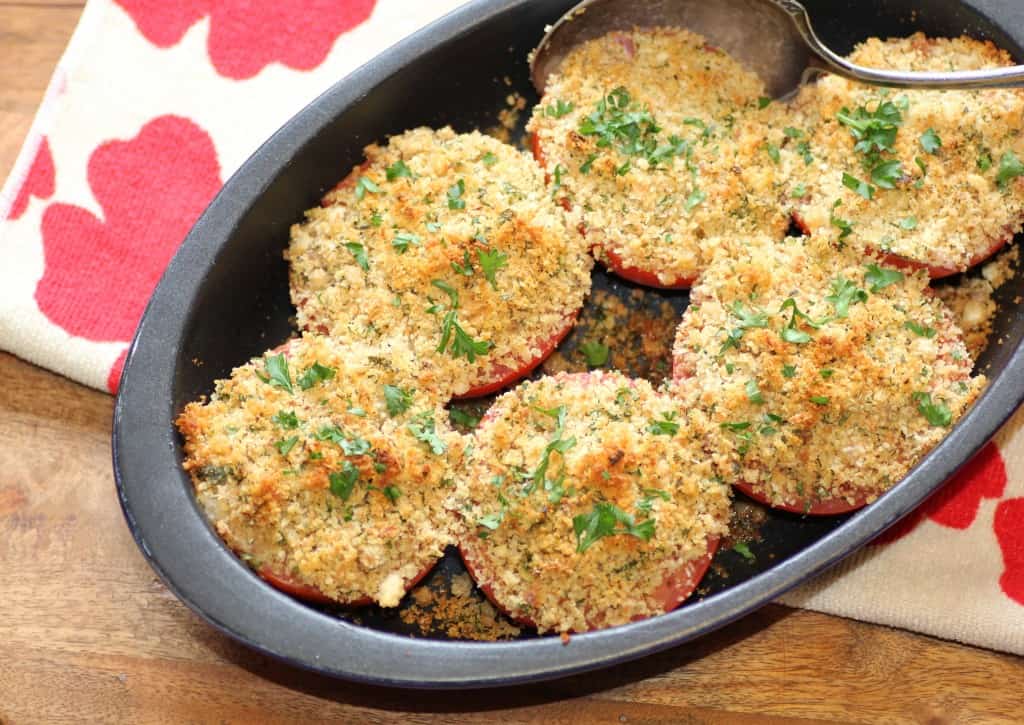 Provencal Tomatoes baked in a oval casserole dish