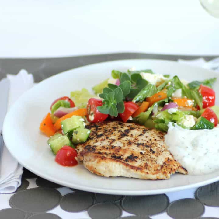 Grilled Lemon Pepper Chicken with a Yogurt Dill Sauce and a Greek Salad/Back to School Meals #SundaySupper