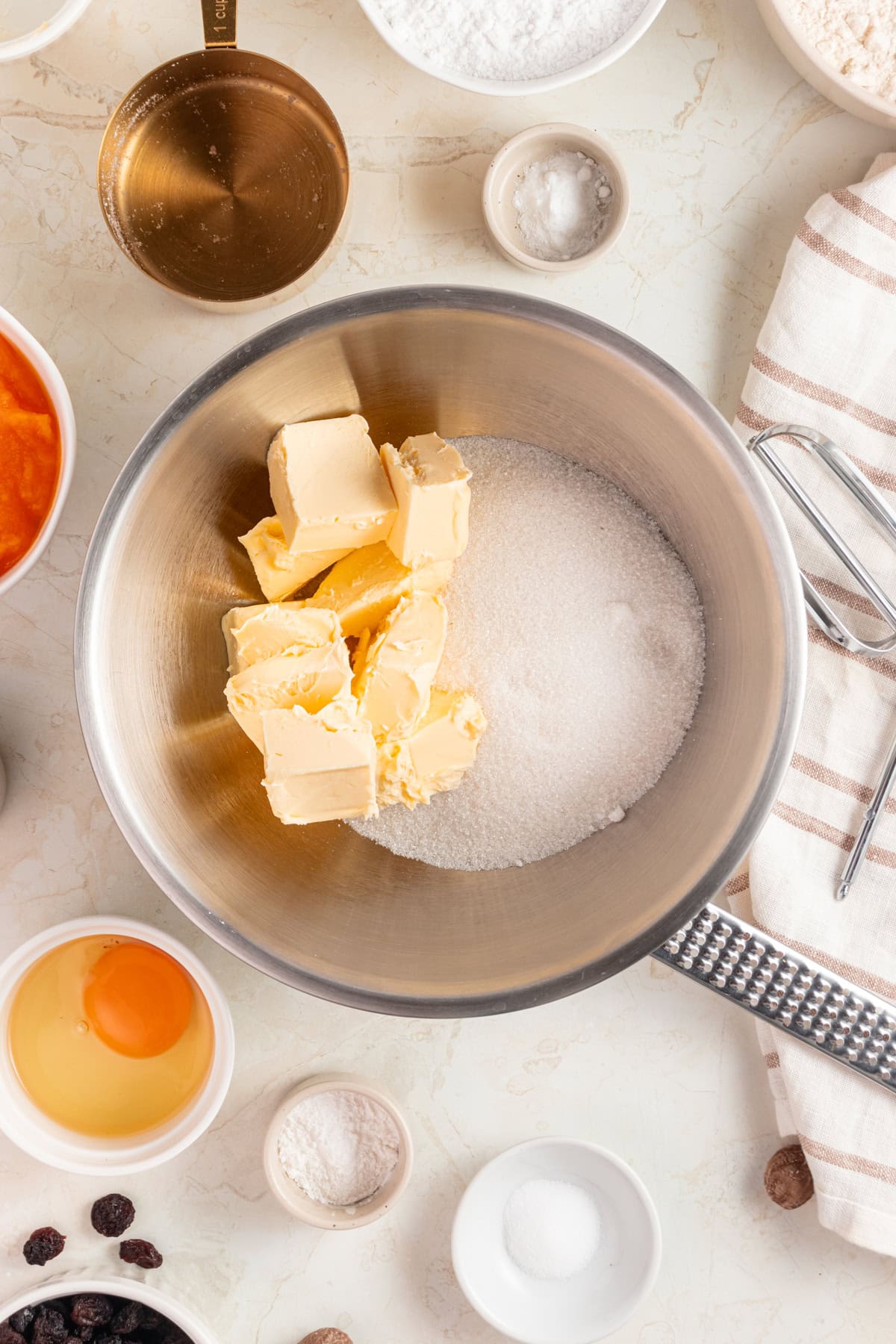 Mixing butter and granulated sugar until creamy.