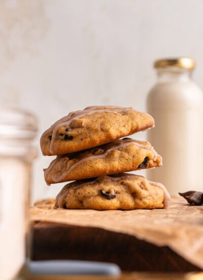 Stacked pumpkin cookies.