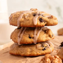 Soft pumpkin cookies with cinnamon drizzle.