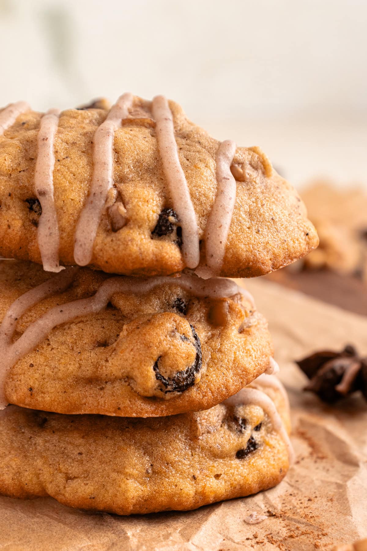 Stacked pumpkin cookies.