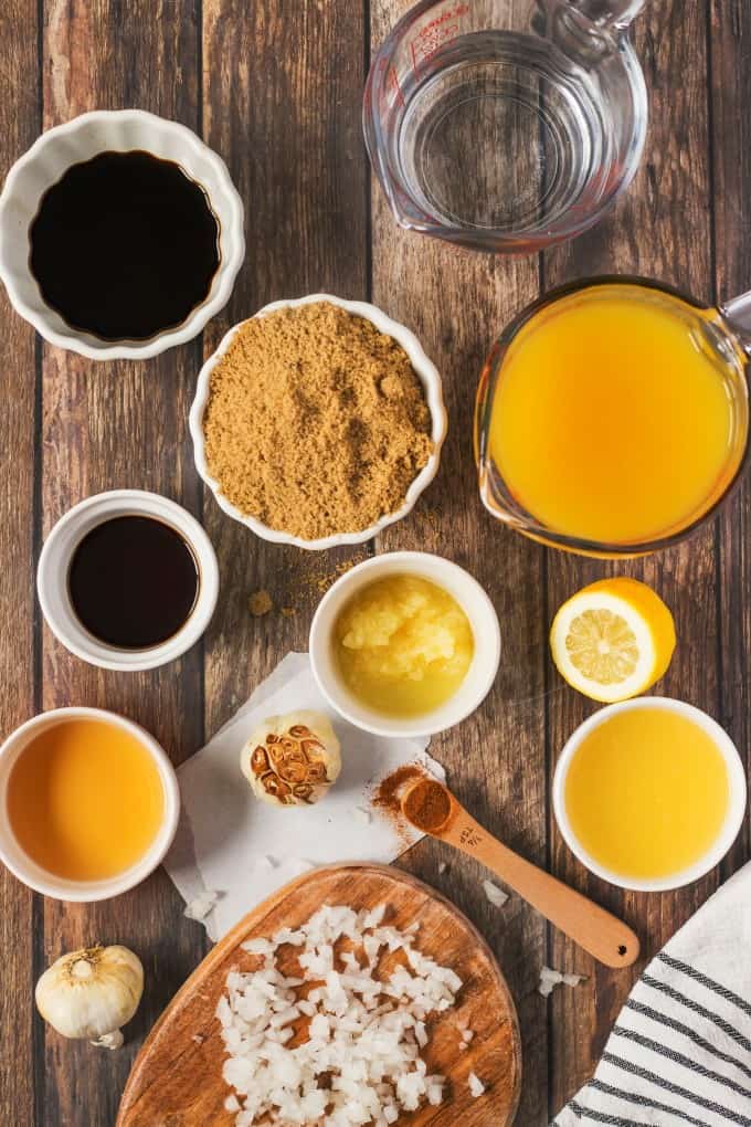 Overhead shot of ingredients for Copycat TGI Fridays Grill Glaze