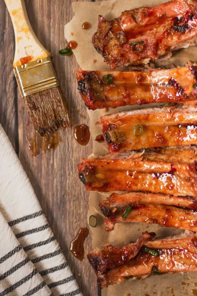 BBQ ribs slathered in grill glaze