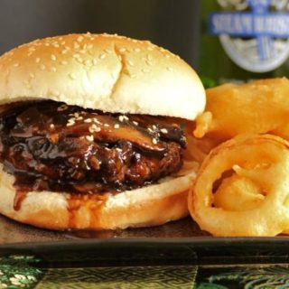 Steam Whistle Teriyaki Burger and Onion Rings