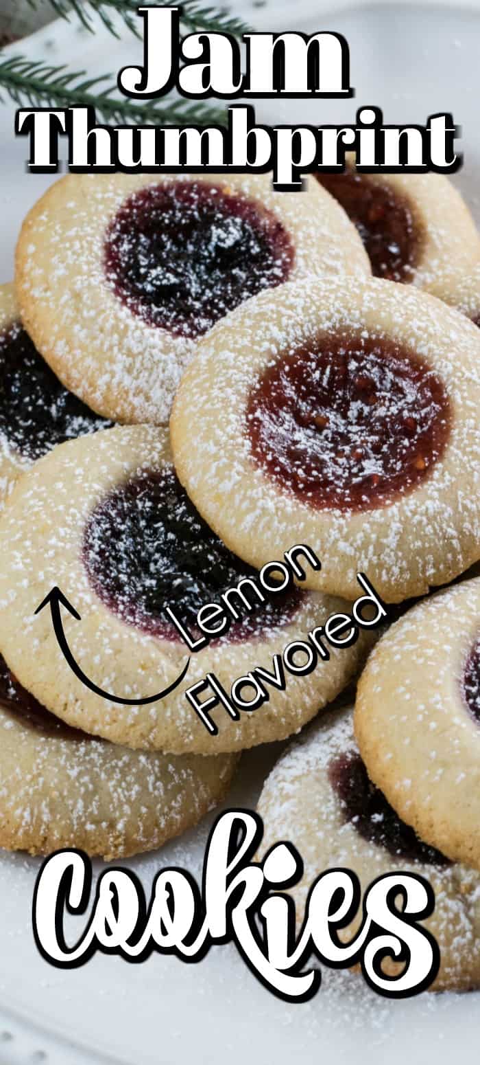 Lemon Raspberry Jam Thumbprint Cookies are the perfect buttery shortbread treat that everyone will love to indulge in over the holiday season and beyond!! #thumbprints #jam #cookies