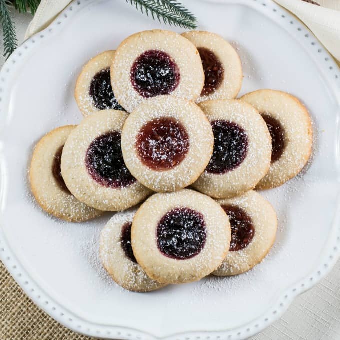 Overhead shot of thumbprint cookies