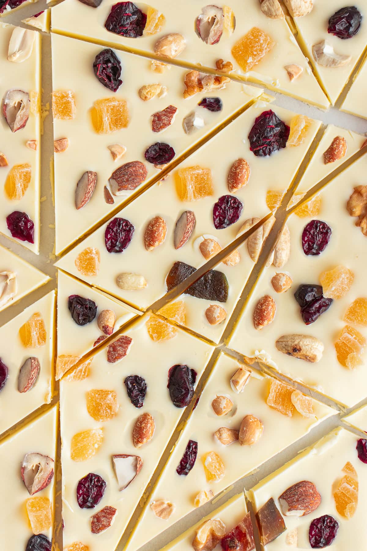 Close-up of the white chocolate bark.