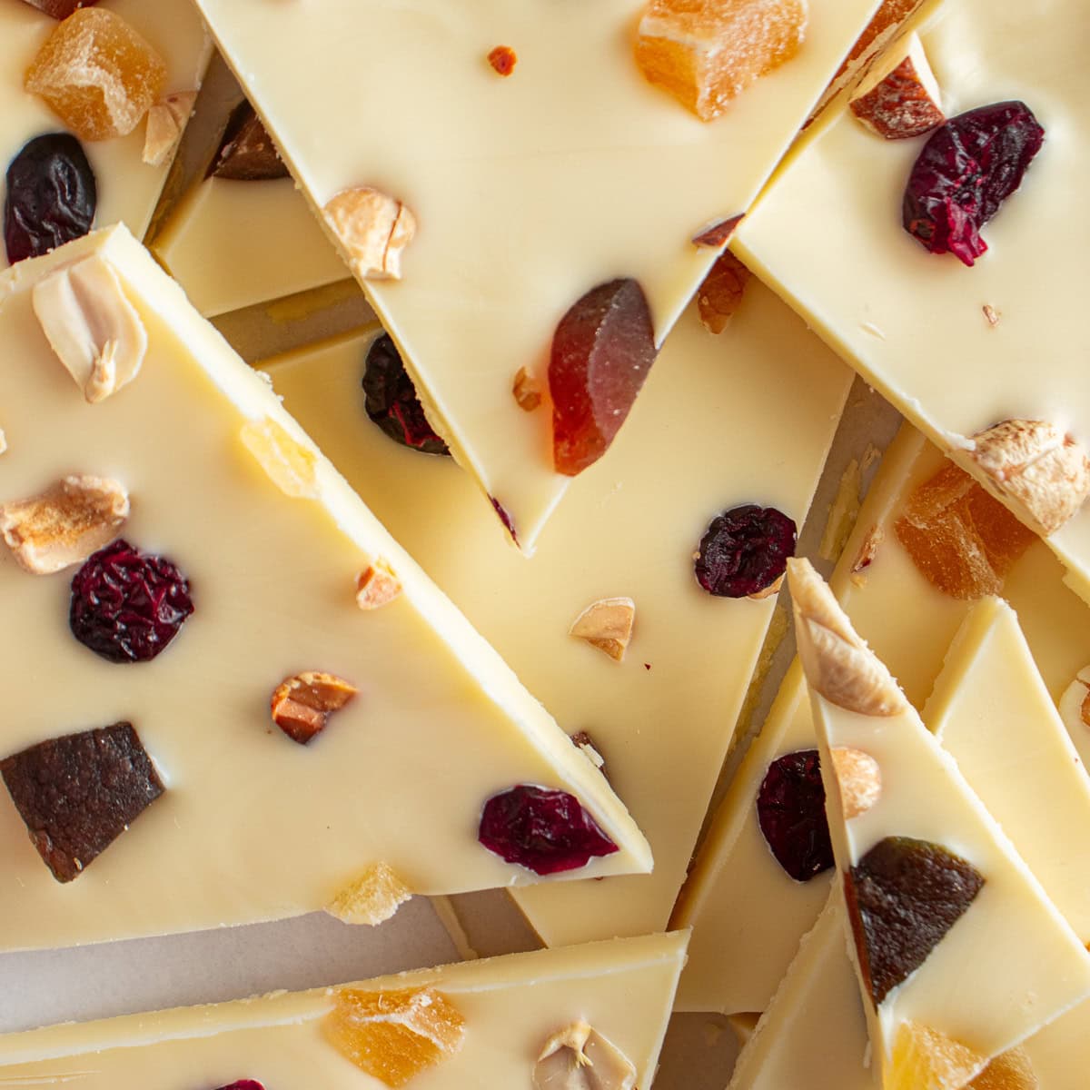 Close-up of white chocolate bark. 