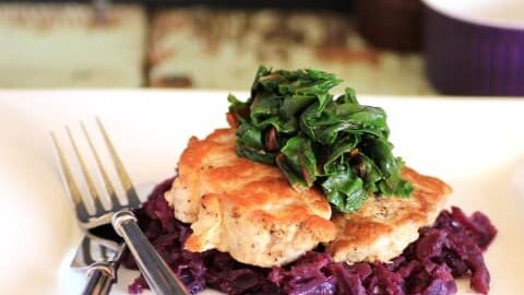Pork Tenderloin with Braised Cabbage and Swiss Chard
