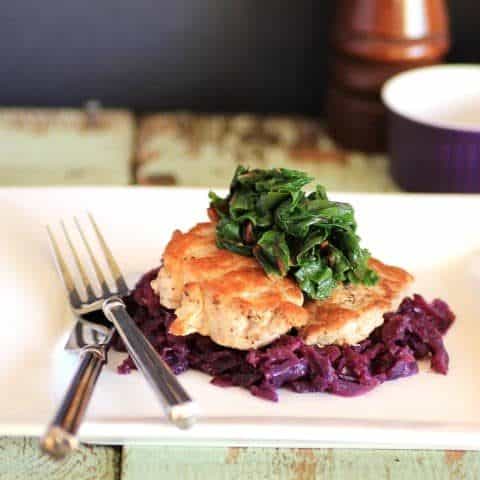 Pork Tenderloin with Braised Cabbage and Swiss Chard
