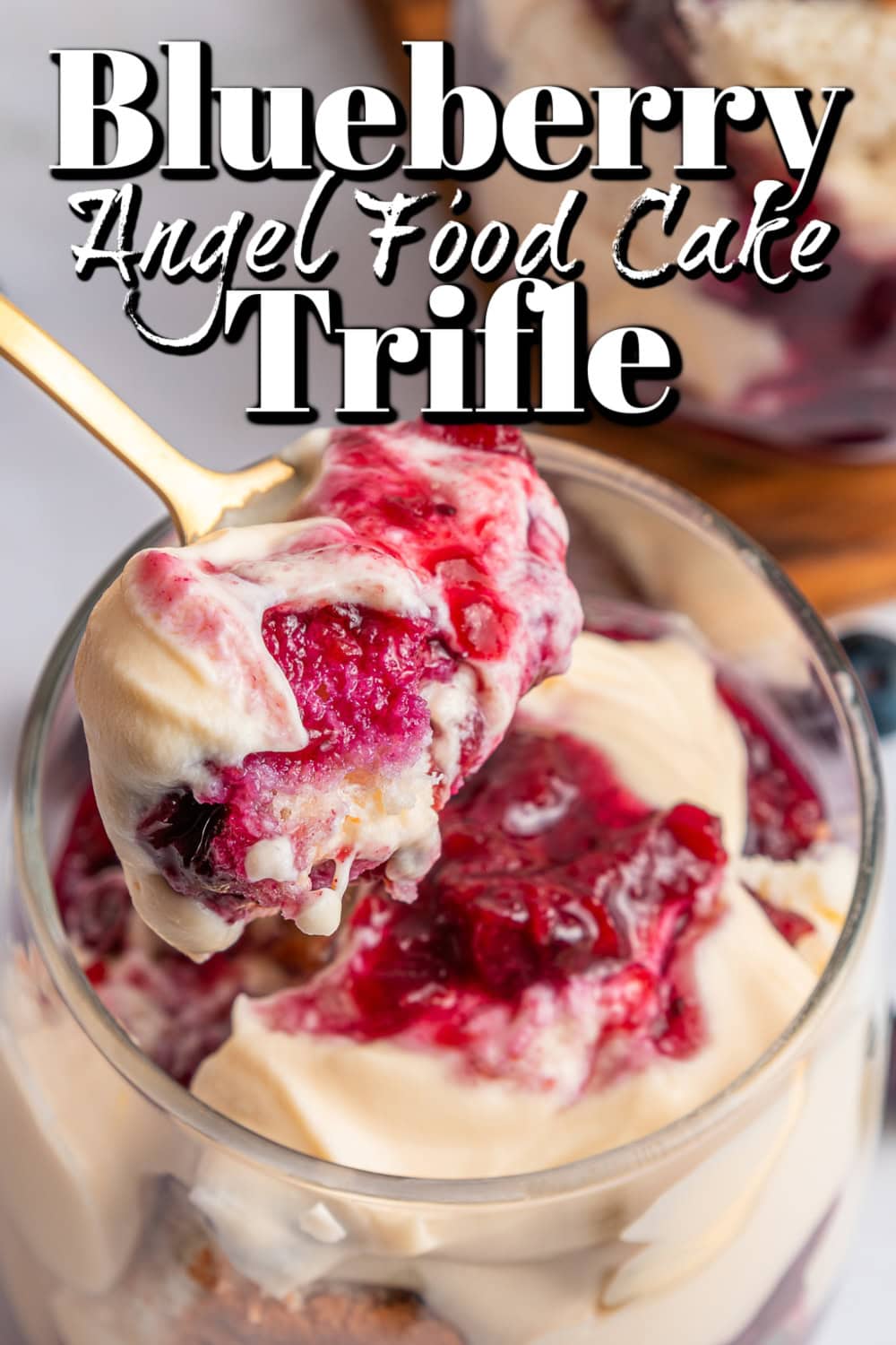 This Blueberry Angel Food Cake Trifle is a masterpiece for the summer, celebrating not only blueberries but also peaches and the flavor of lemon too. It is a winner that you will want to make again. Blueberry Angel Food Cake Trifle Pin.