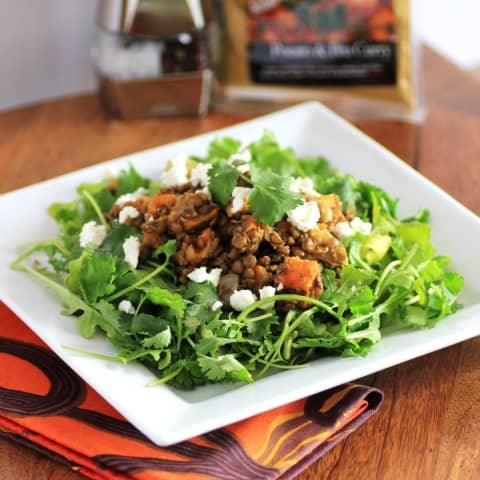 Curry Lentil Salad on a white plate, 