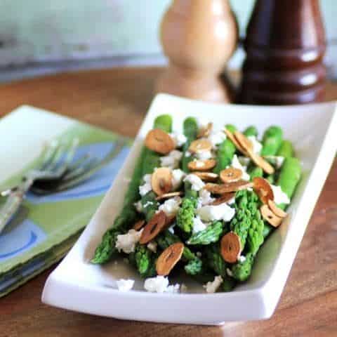 Asparagus with Garlic Chips and Goat Cheese