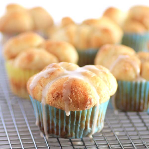 Mini Cinnamon Pull Aparts on a wire cooling rack