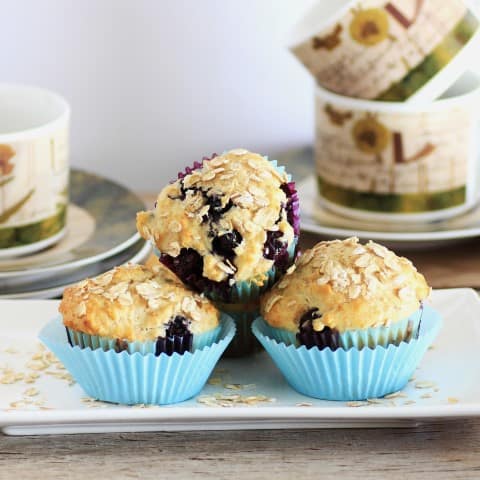 Blueberry muffins with Pure Via Stevia on a white platter