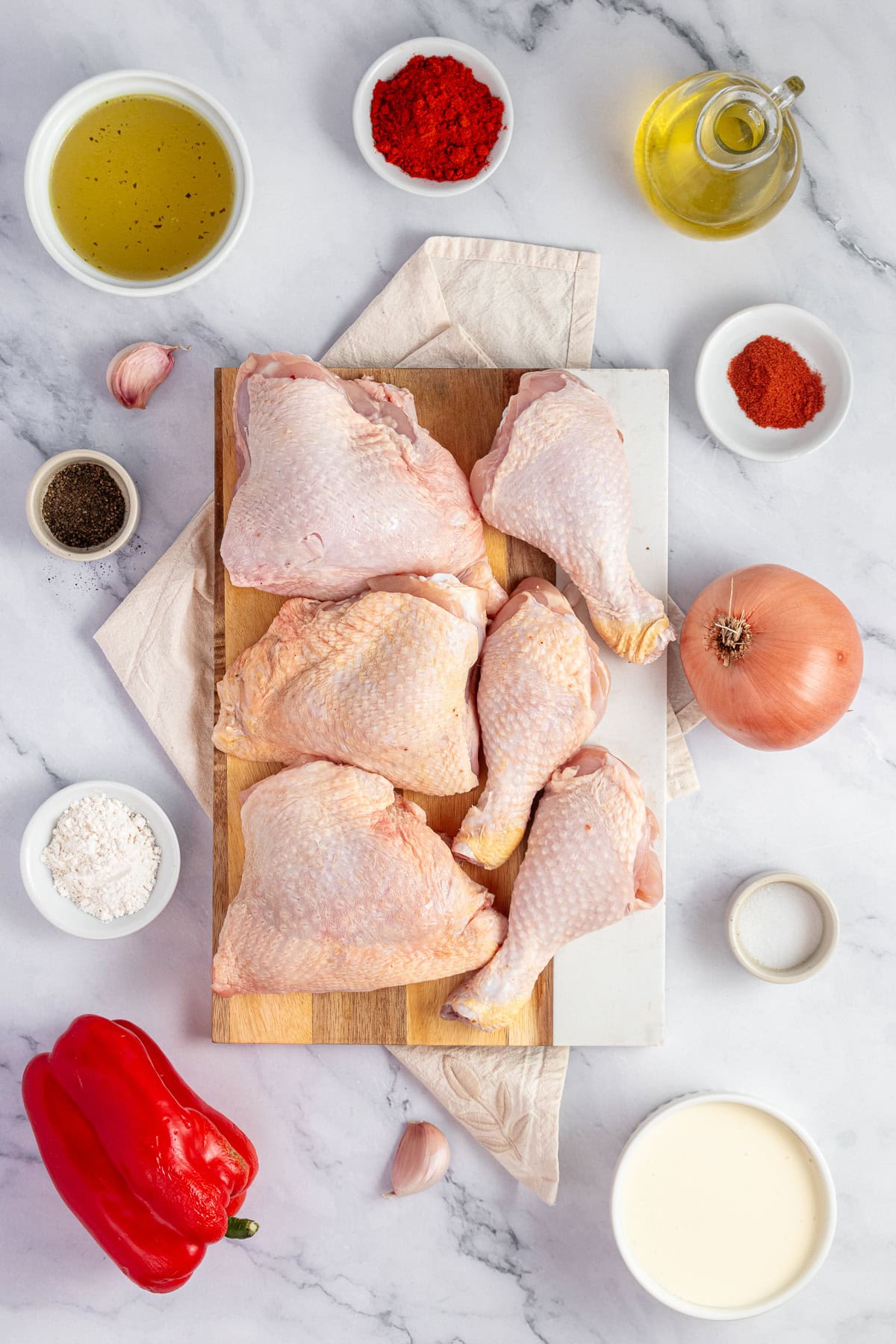 Chicken paprikash ingredients.