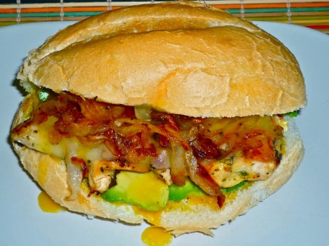 Grilled Chicken Sandwich with the works on a white plate