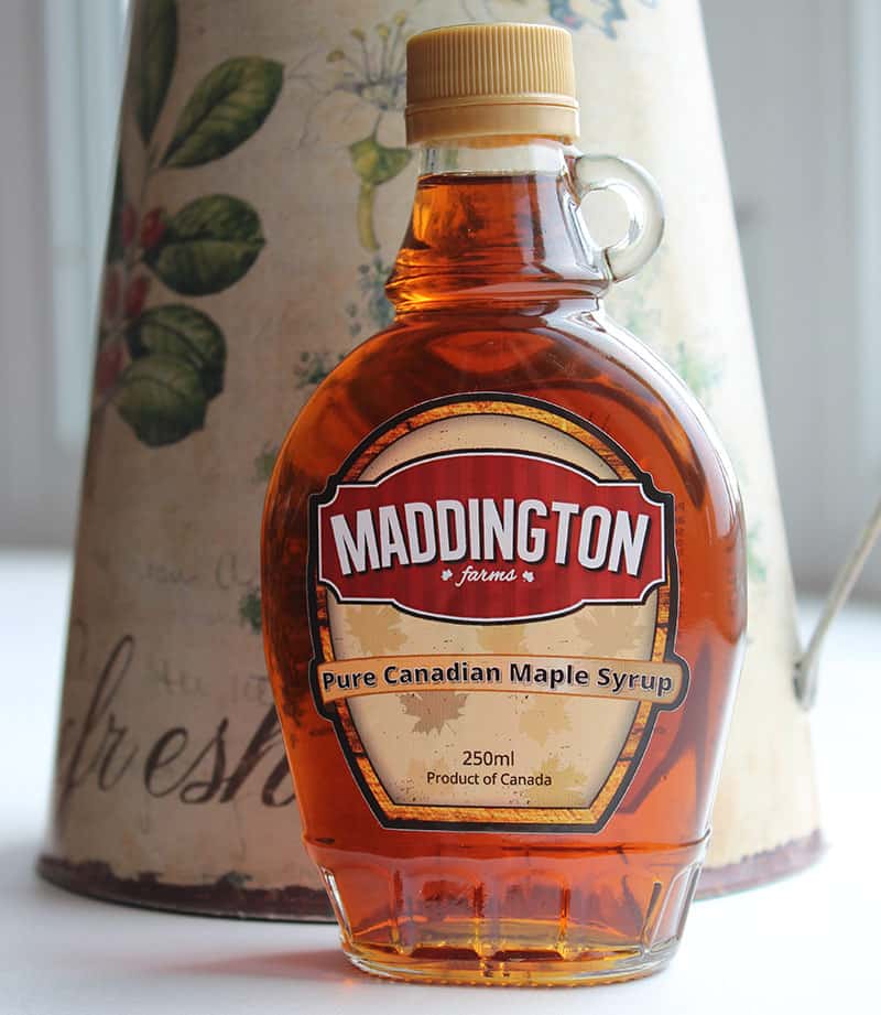 Bottle of Maddington Farms Maple Syrup