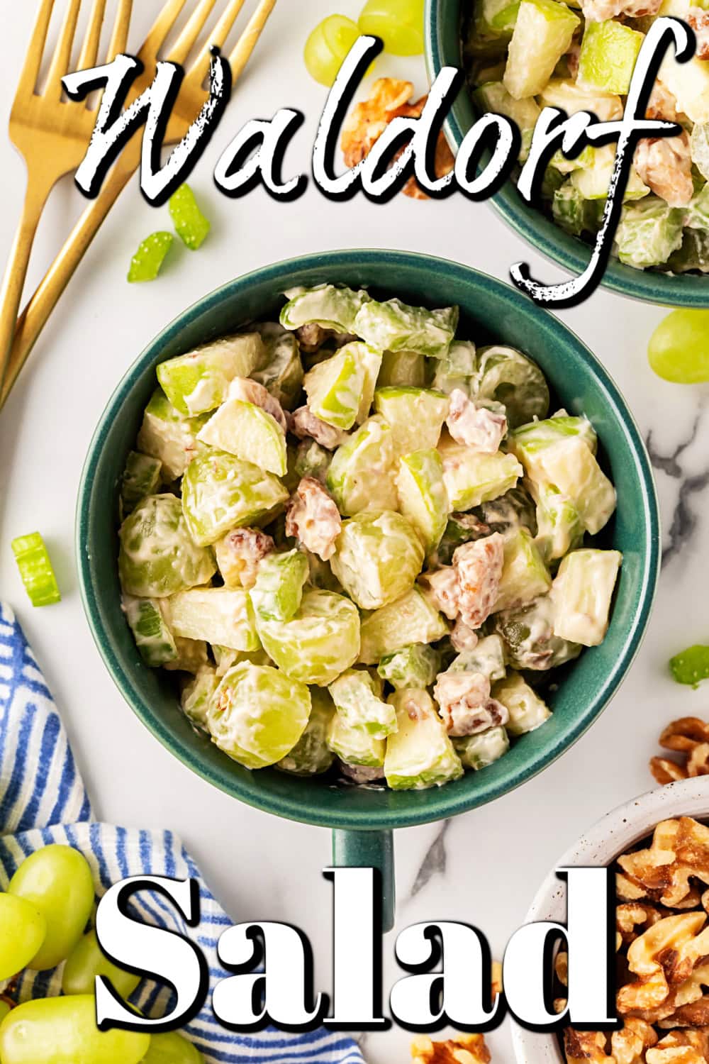This classic salad has been enjoyed for at least 100 years. Waldorf Salad is simple to make with only 5 main ingredients and 5 minutes of your time. It is a favorite of mine for lunch. Waldorf Salad Recipe Pin.