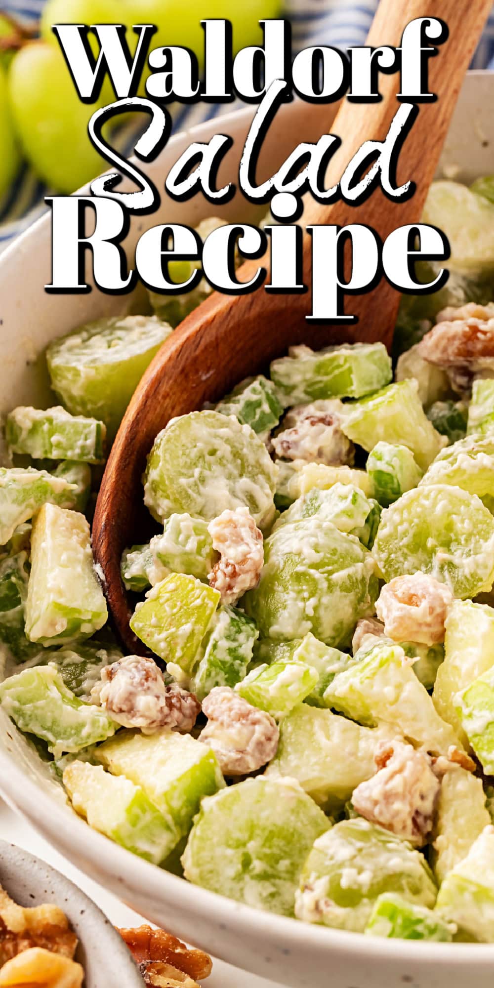 This classic salad has been enjoyed for at least 100 years. Waldorf Salad is simple to make with only 5 main ingredients and 5 minutes of your time. It is a favorite of mine for lunch. Waldorf Salad Recipe Pin.