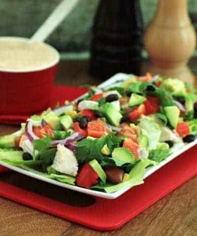 Mexican Chicken Salad on a rectangle serving plate