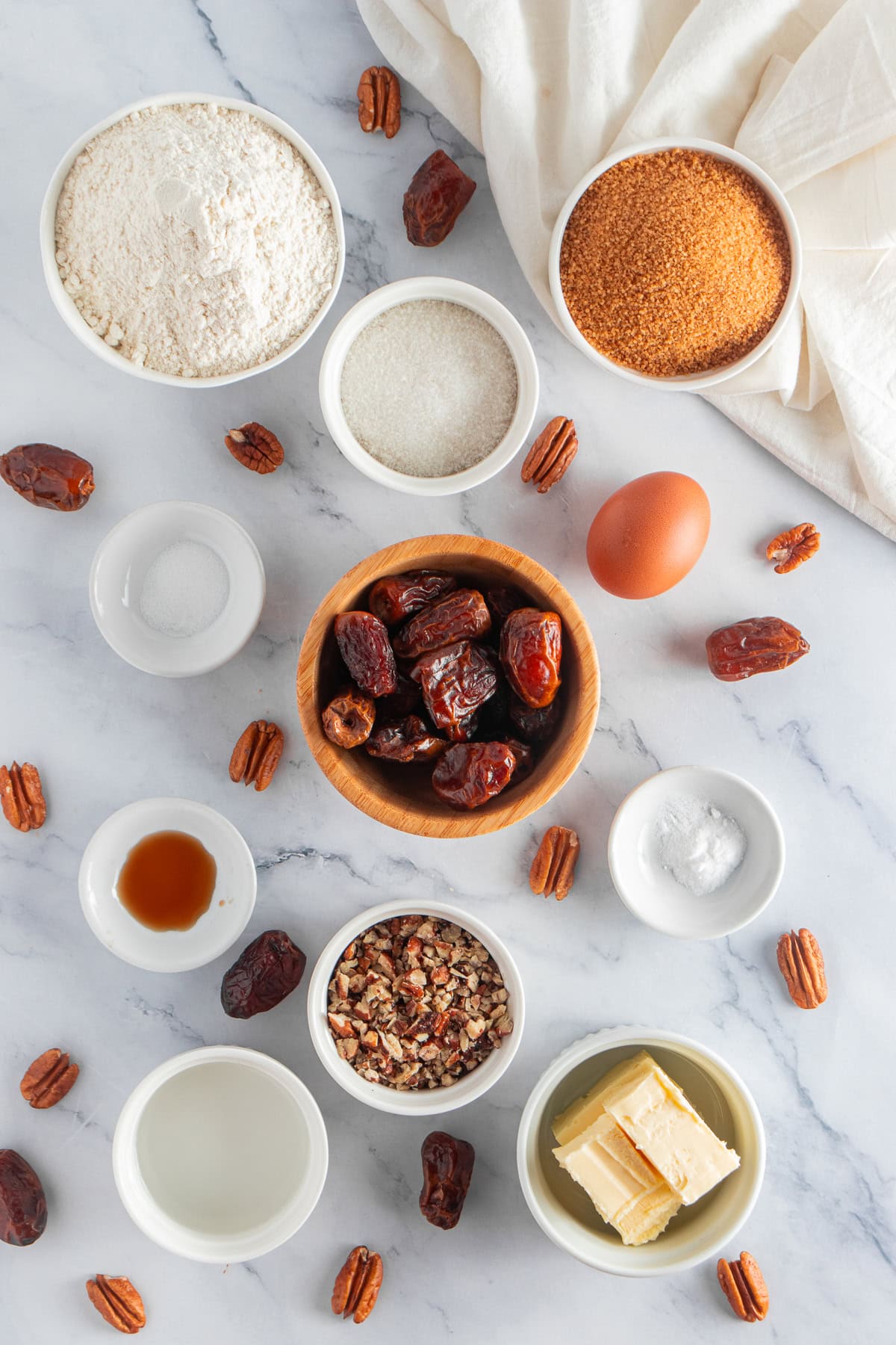 Ingredients for date pinwheel cookies.