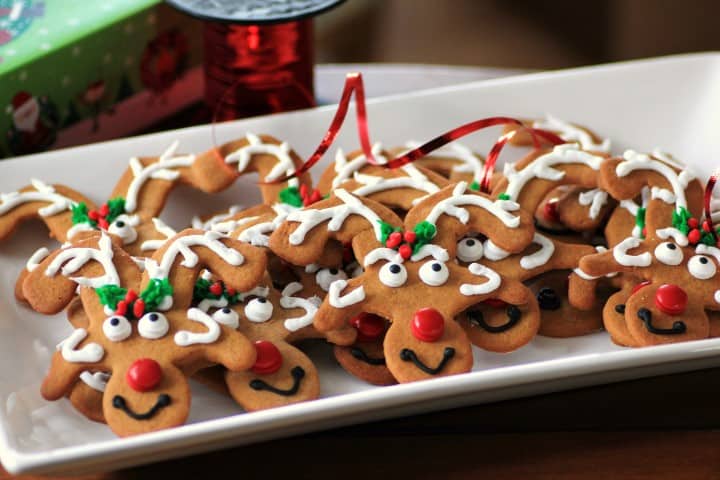 Reindeer Cookies on a white serving platter