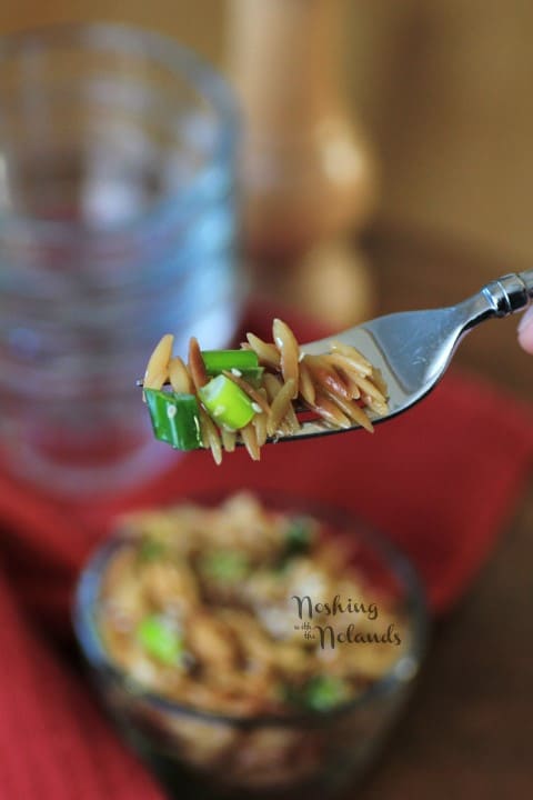 Sesame Orzo on a fork