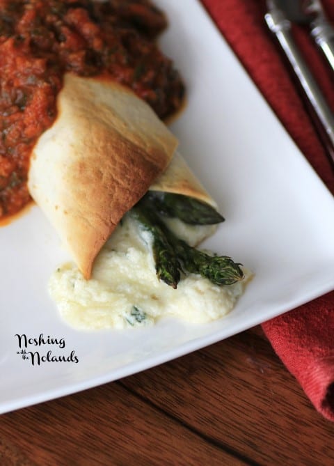 Asparagus Three-Cheese Burrito with Tomato Sauce by Noshing With The Nolands 