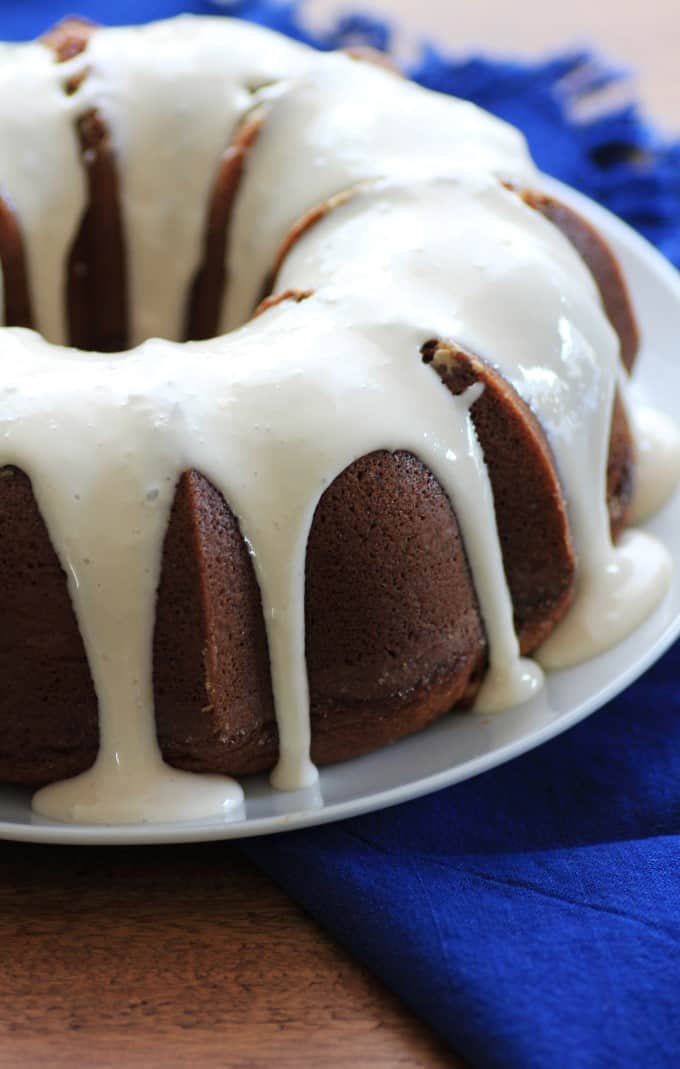 Cinnamon Roll Bundt Cake with Cream Cheese Frosting poured over