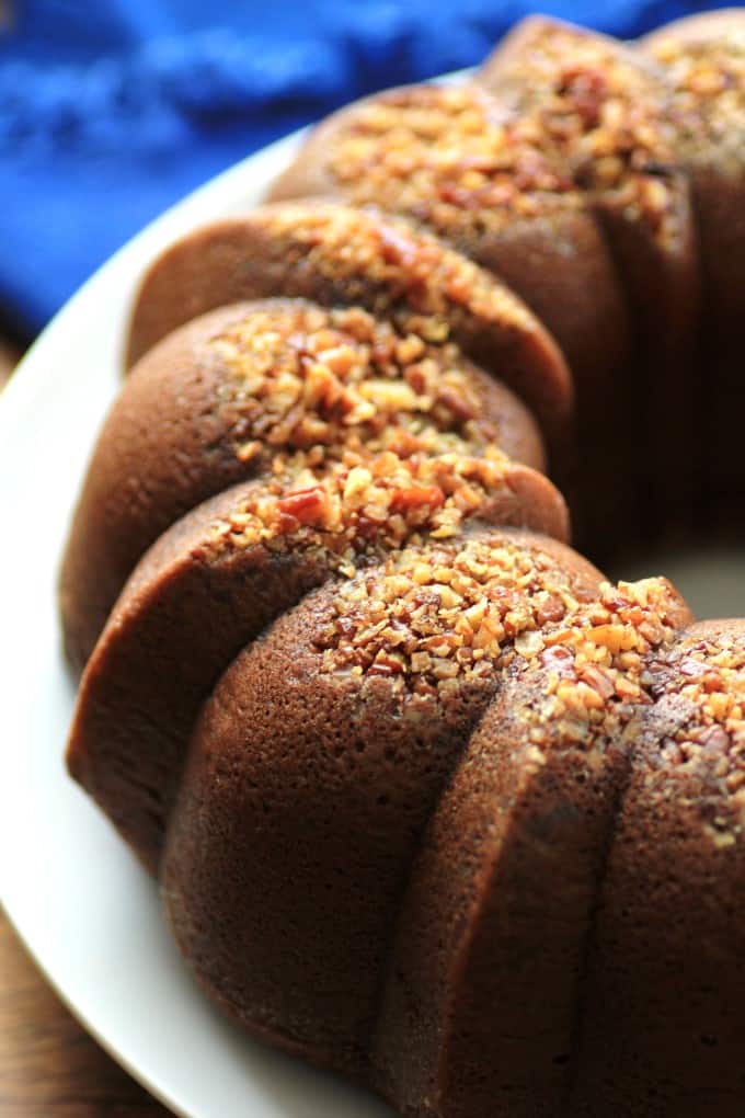 Baked bundt on a white plate