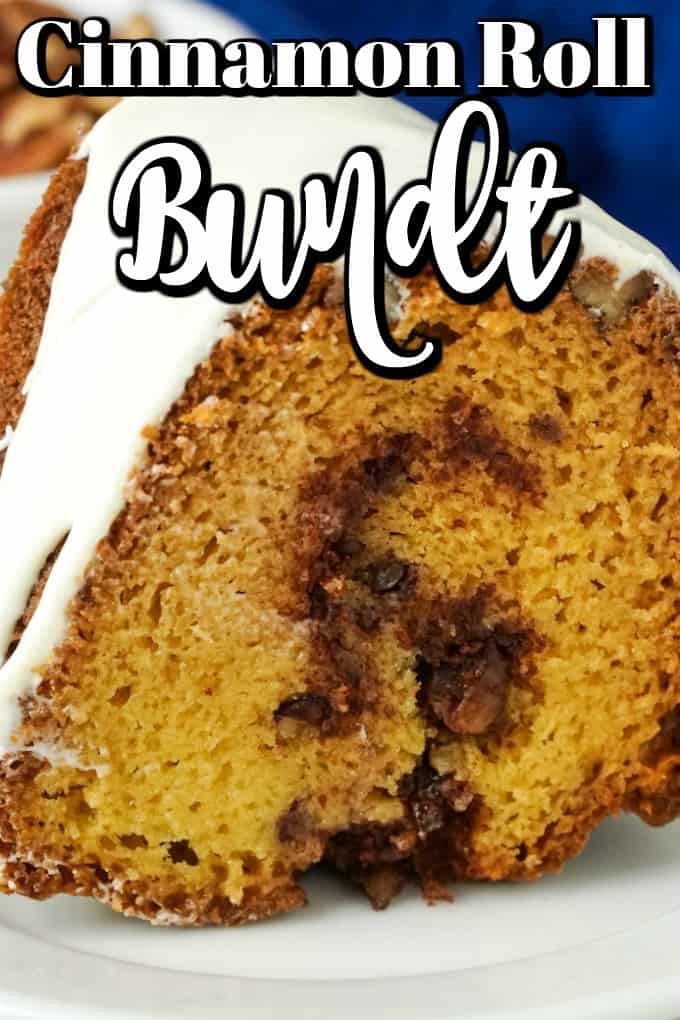 This Cinnamon Roll Bundt Cake is magical to make, to serve and to eat. It is perfect as a year round treat but also great for the holidays!! #cinnamonroll #bundtcake #bundt