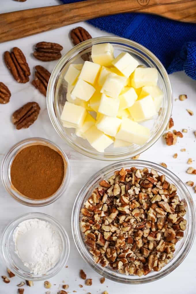 Showing ingredients in bowls for Cinnamon Roll Bundt Cake