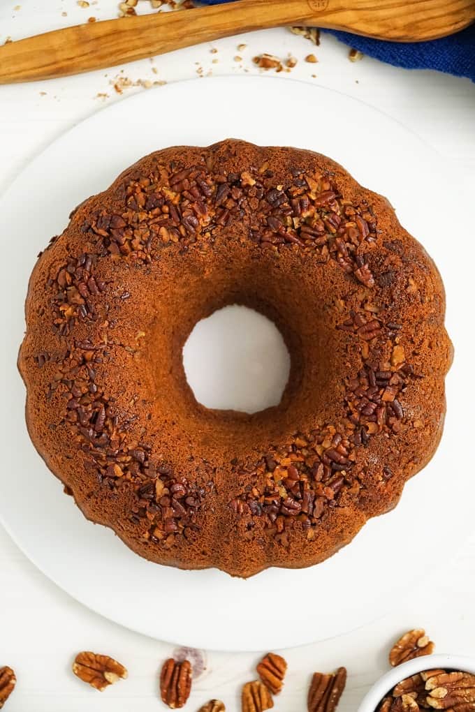 Overhead view of a bundt cake