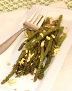 Roasted Asparagus with Roasted Garlic and Almond Vinaigrette