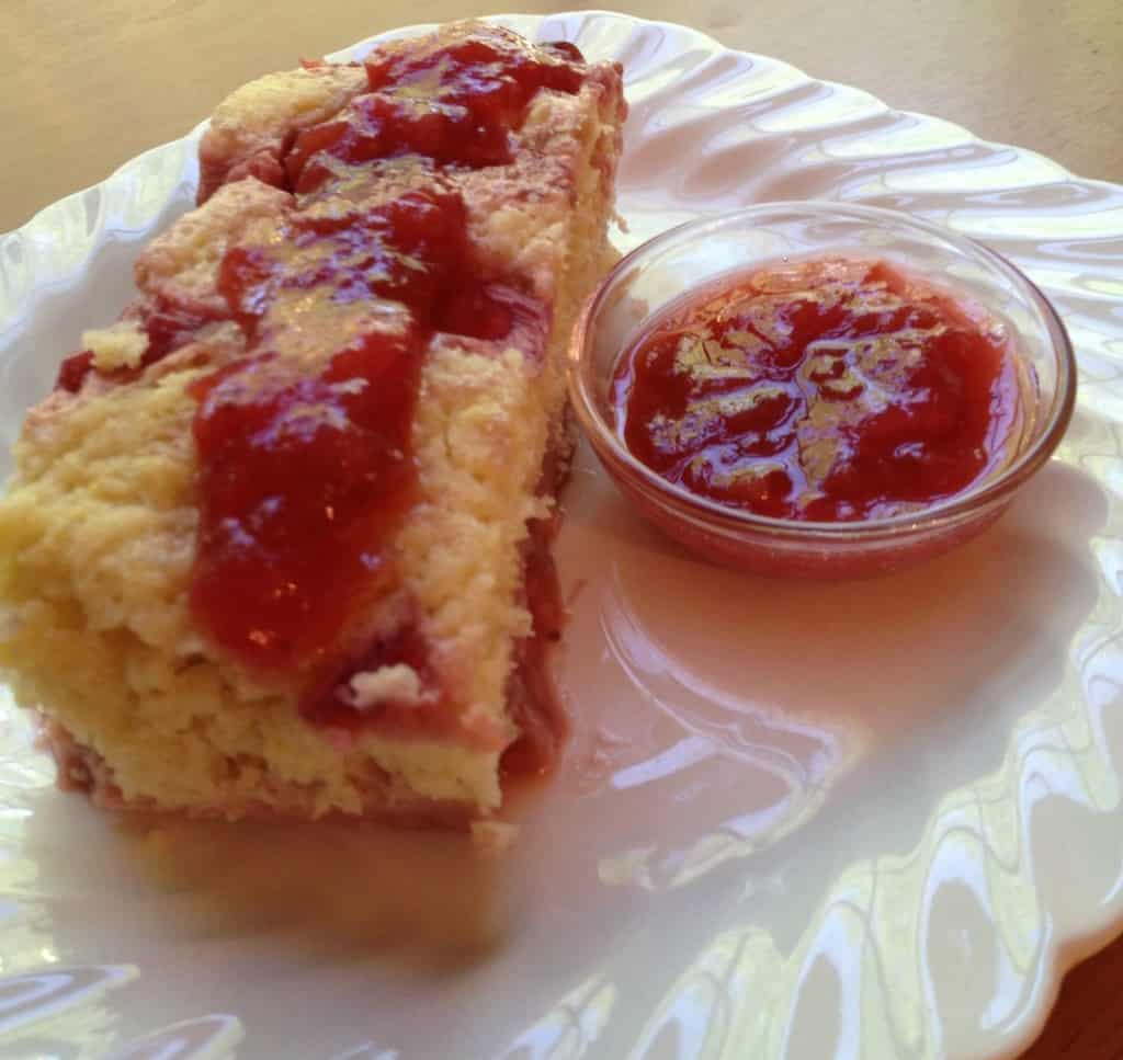 Rhubarb Strawberry Cake by Delaware Girl Eats