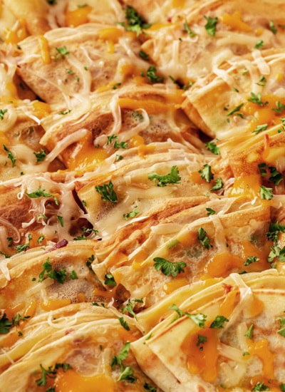 Close up of Crepes Lorraine.
