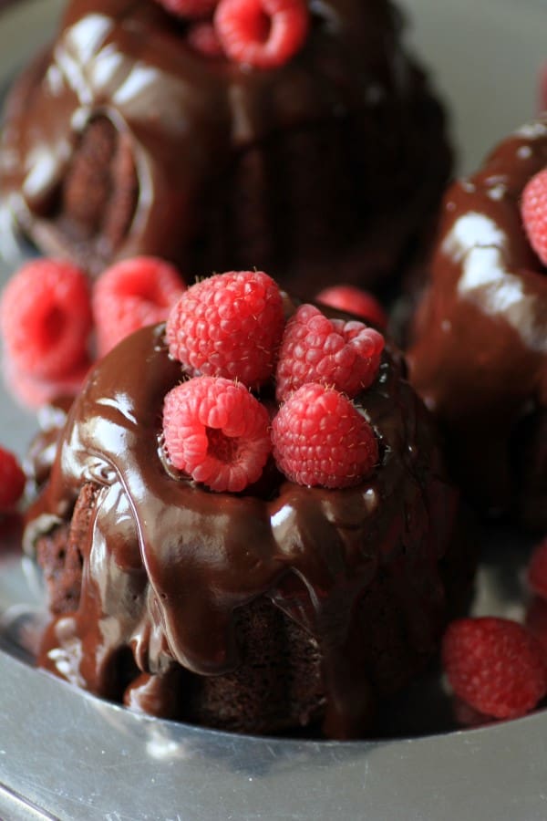 Chocolate Chambord Mini Bundt Cakes