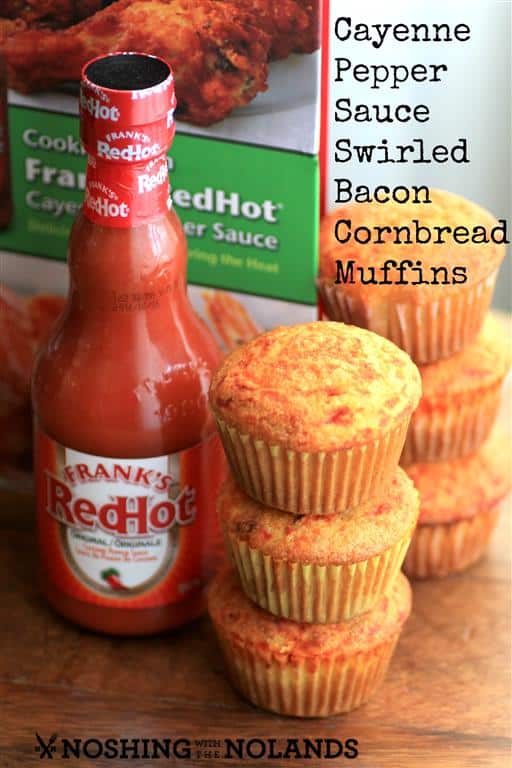 Cayenne Pepper Sauce Swirled Bacon Cornbread Muffins by Noshing With The Nolands 