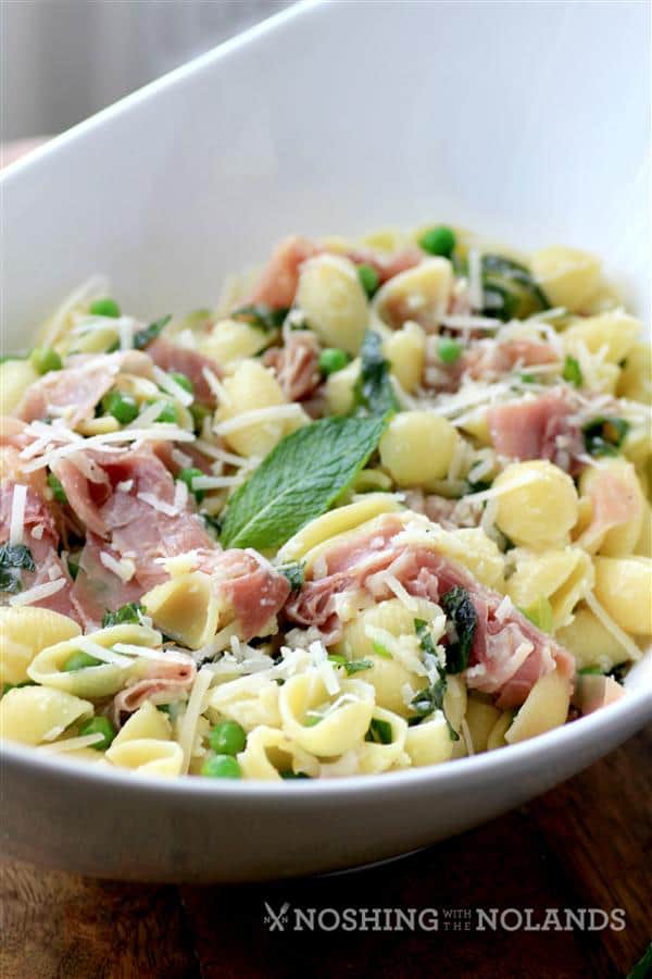 Pasta with Proscuitto Peas Mint and Lemon by Noshing With The Nolands 