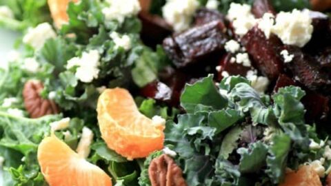 Kale Roasted Beet Salad with Honey Balsamic Dressing #SundaySupper