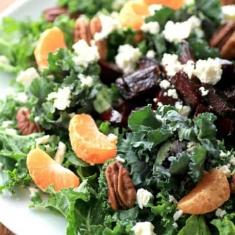 Kale Roasted Beet Salad with Honey Balsamic Dressing #SundaySupper