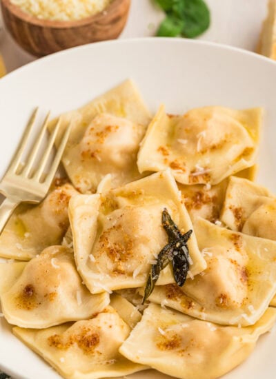 Butternut Squash Ravioli Recipe in a bowl.