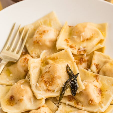 Butternut Squash Ravioli Recipe in a bowl.