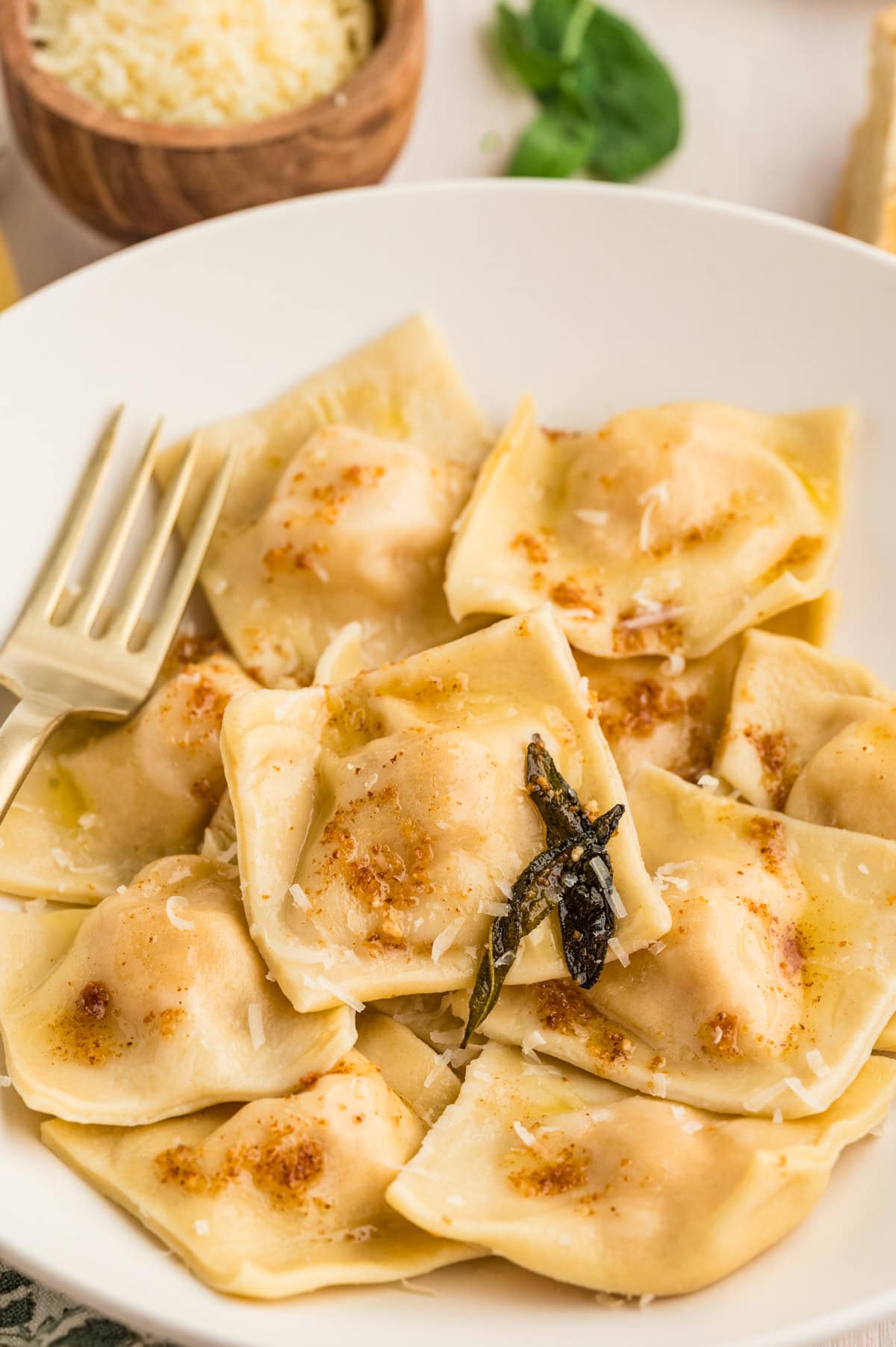 Plated Butternut Squash Ravioli Recipe. 